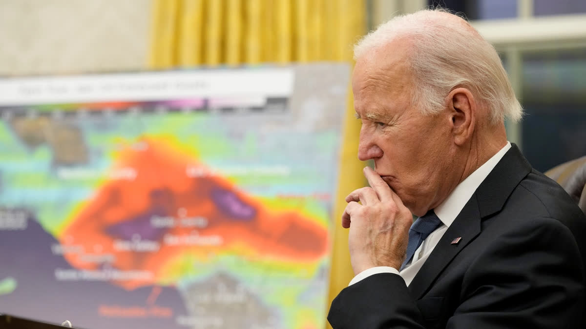 President Joe Biden listens during a meeting with senior officials as he is briefed on the federal response to the wildfires across Los Angeles during a meeting in the Oval Office of the White House in Washington, Monday, Jan. 13, 2025.