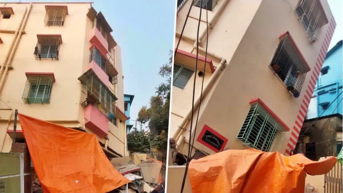 RESIDENTIAL BUILDING LEANS  KOLKATA BUILDING LEAN  കൊൽക്കത്തയില്‍ കെട്ടിടം ചെരിഞ്ഞു  ബഹുനില കെട്ടിടെ ചെരുഞ്ഞുവീണു