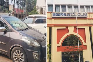 The CID team arrives in a car at the Medinipur Medical College and Hospital