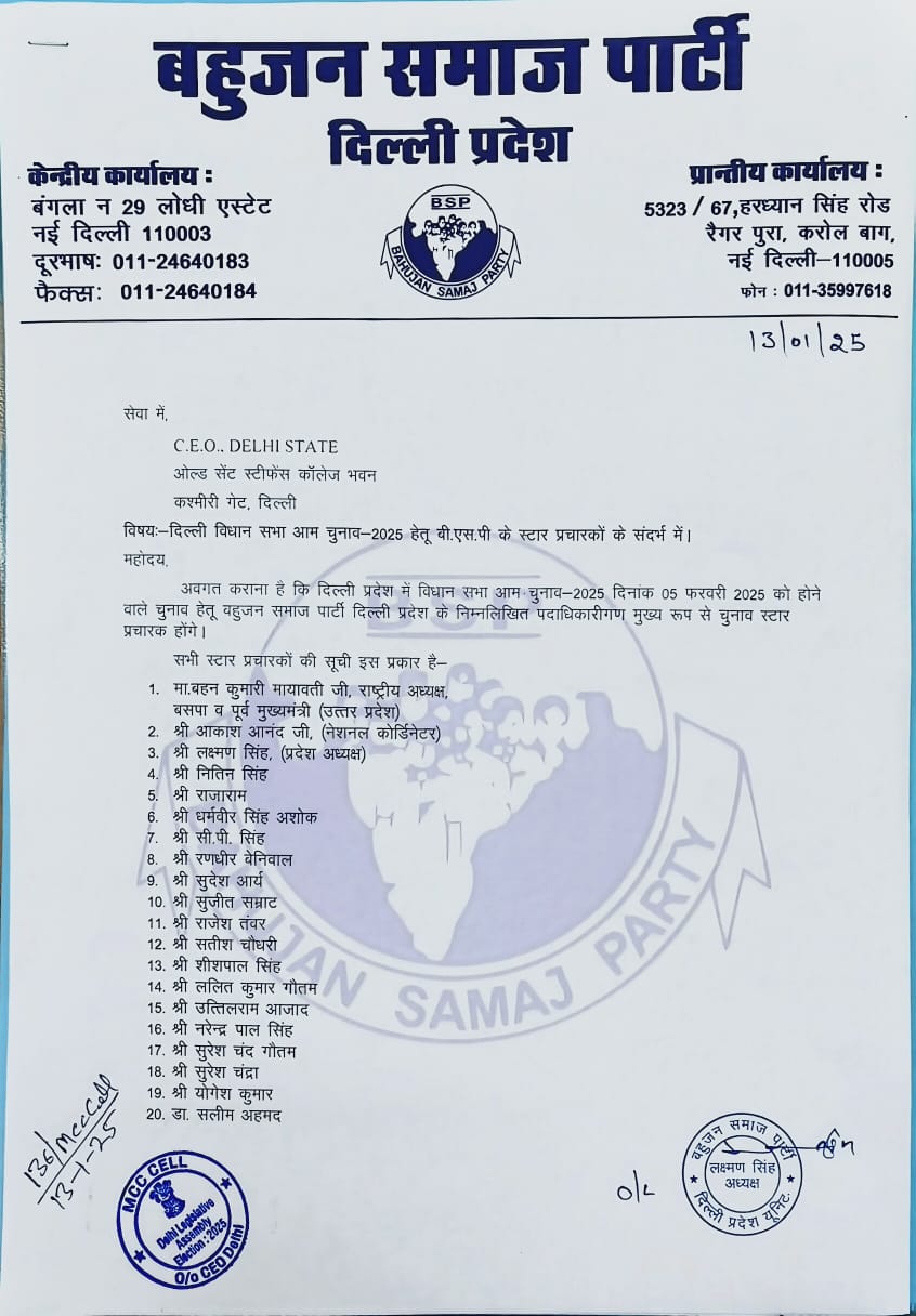 BSP की 40 स्टार प्रचारकों की सूची