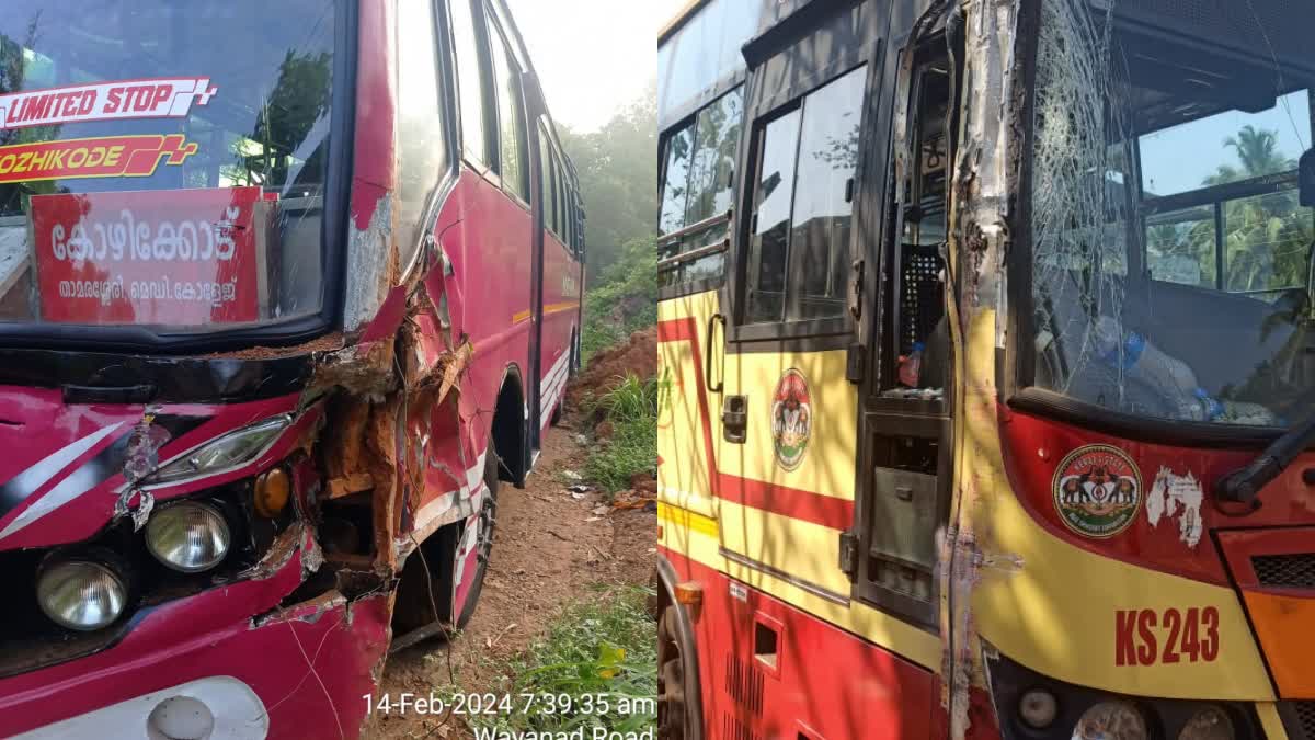 Bus accident  21 injured  കോഴിക്കോട് വയനാട് ദേശീയപാത  കെഎസ്ആർടിസി സ്വിഫ്റ്റ്