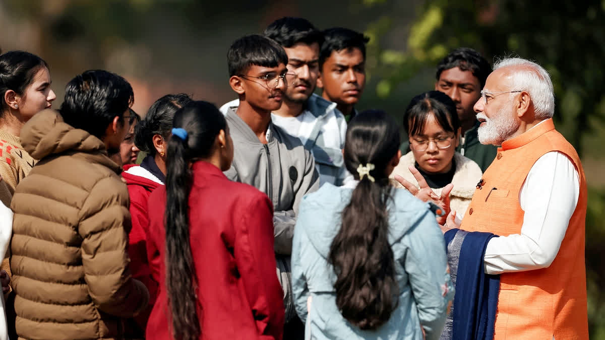 Prime Minister Narendra Modi interacts with students during 'Pariksha Pe Charcha' programme, at Sunder Nursery, in New Delhi