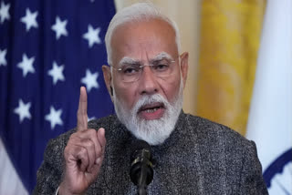 India's Prime Minister Narendra Modi speaks during a news conference with President Donald Trump in the East Room of the White House, Thursday, Feb. 13, 2025, in Washington.