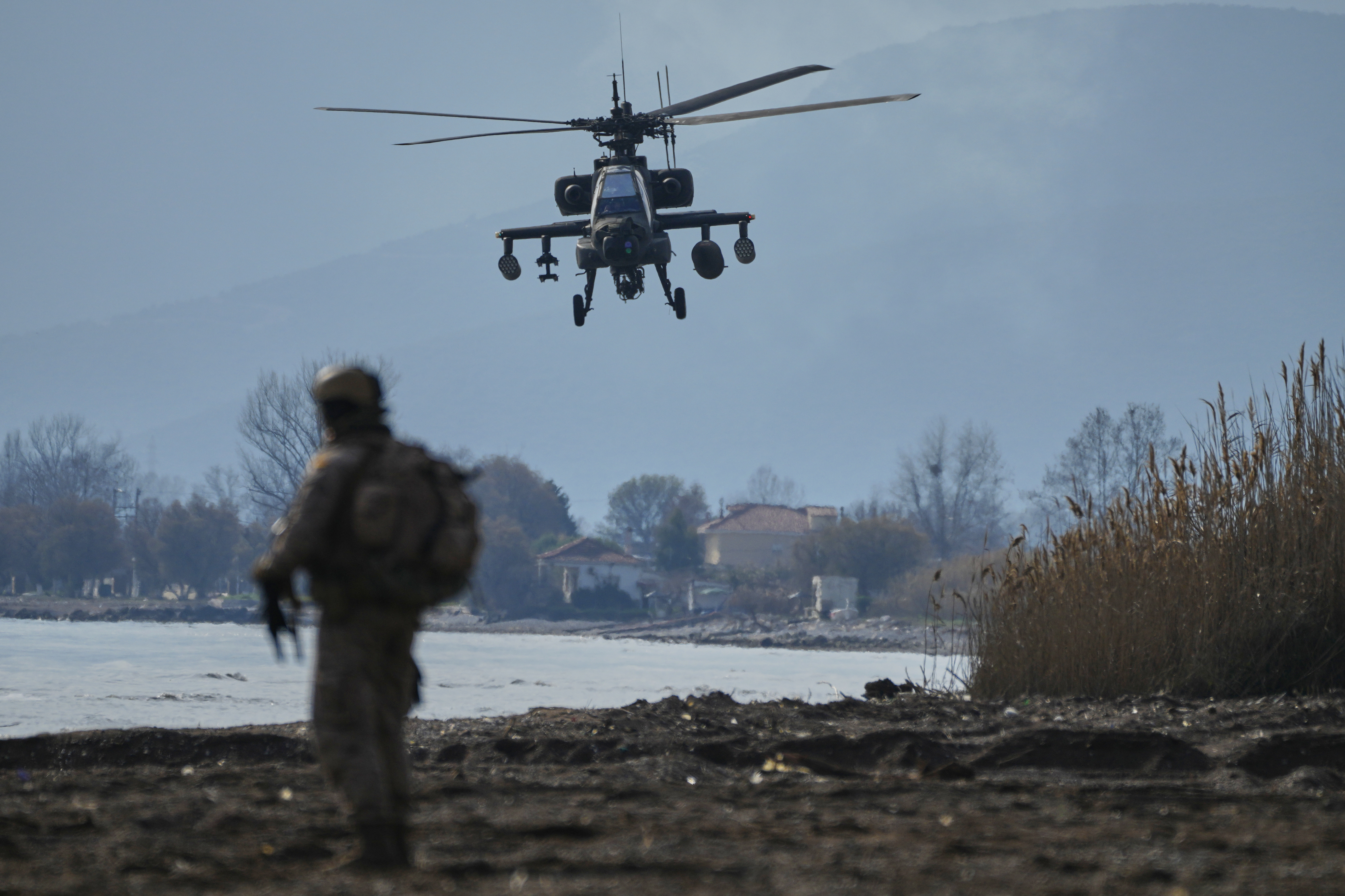 An Apache helicopter of Greek Air Force participate in the Steadfast Dart 2025 exercise