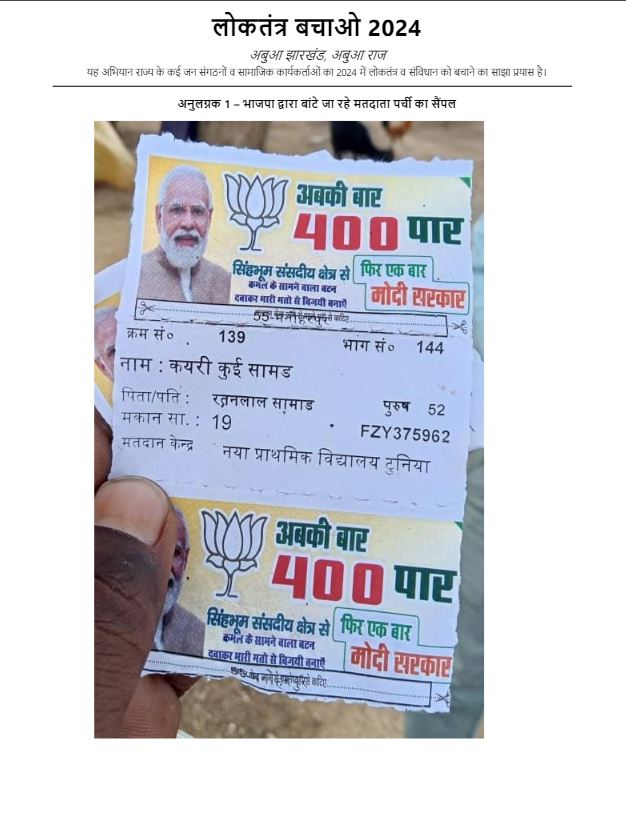 Voter slip with Modi's photo