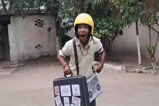 People being made aware about voting by coming out in film characters on the streets of Dhanbad