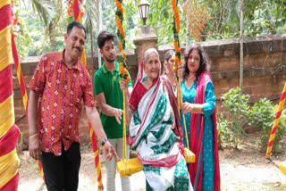 A family celebrates Raja Festival in Bhubaneswar