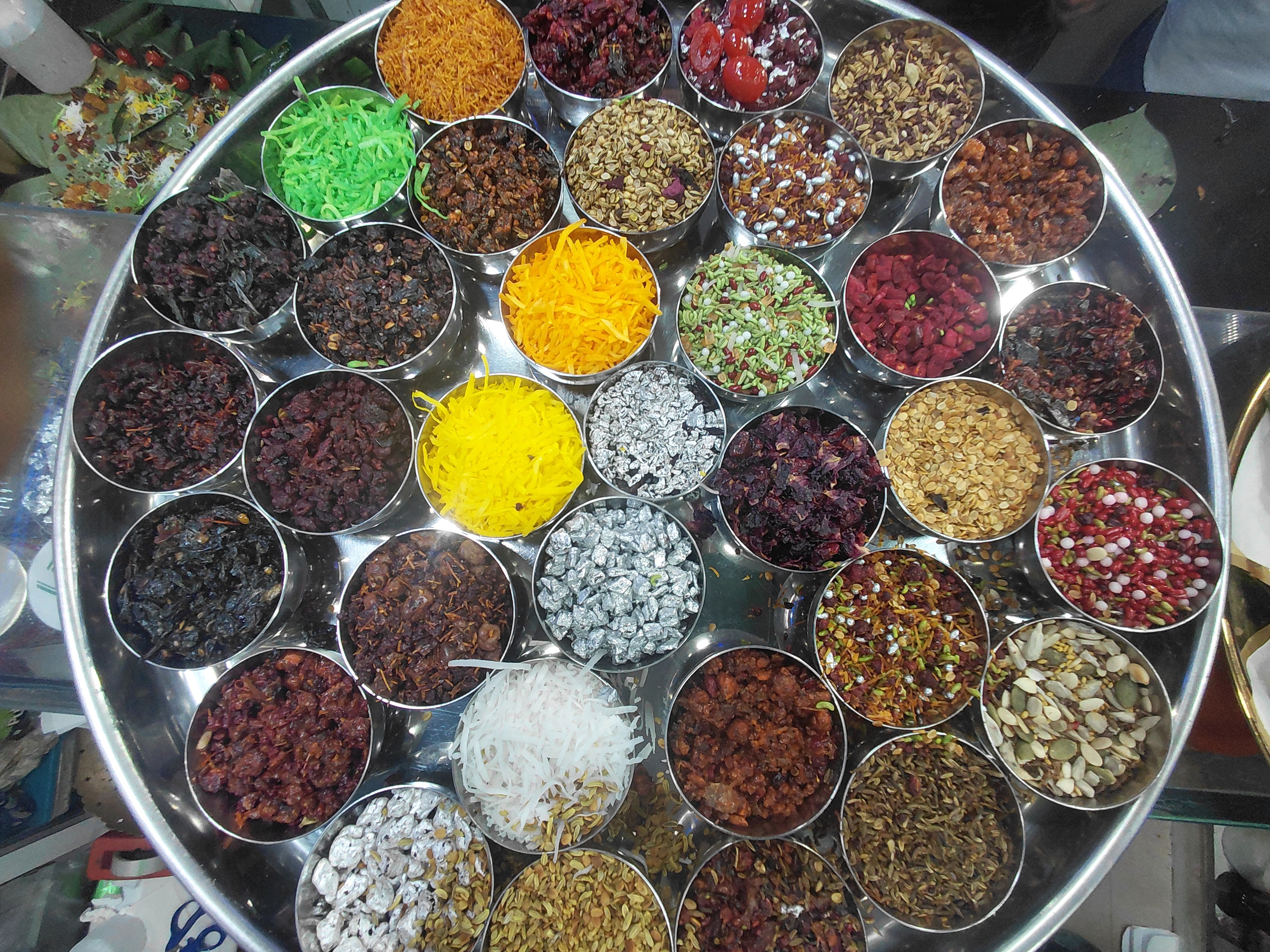 Sweets and spices used in making paan