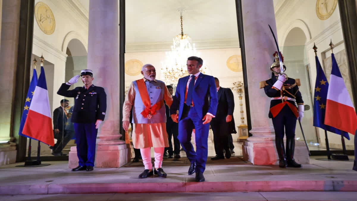 Prime Minister Narendra Modi arrives at Champs-Elysees for Bastille Day celebration.