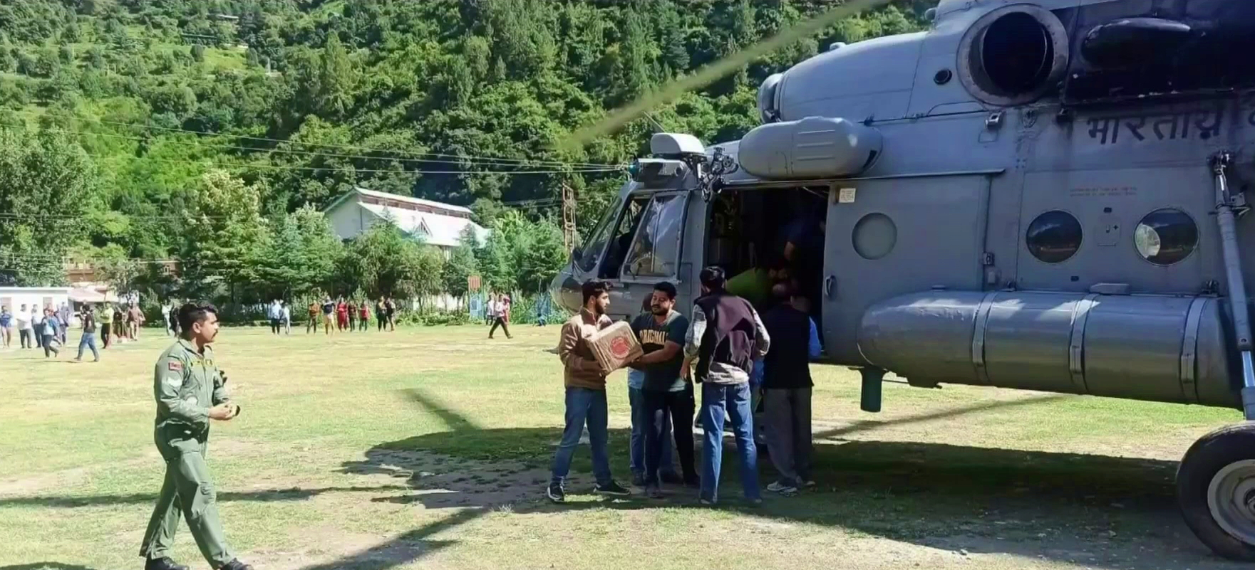 Air force helicopter delivered Relief material in Himachal Pradesh.