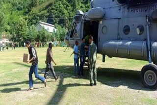 Air force helicopter delivered Relief material in Himachal Pradesh.