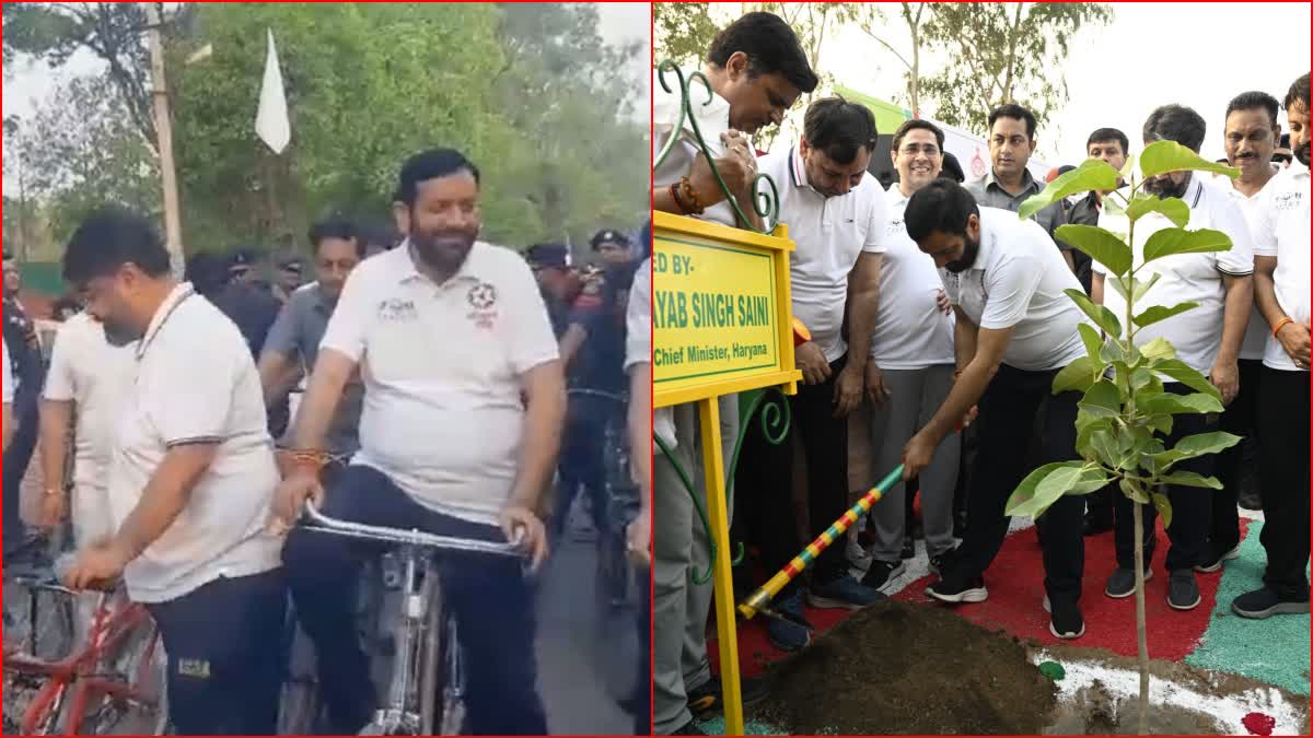 Haryana CM Nayab Singh Saini rode a bicycle in Ambala