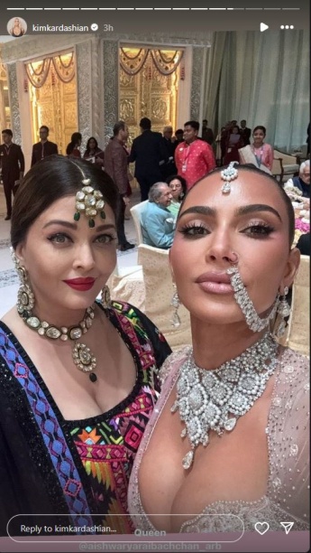 Kim Kardashian poses with Aishwarya Rai Bachchan at Ambani extravaganza