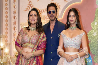 Shah Rukh Khan, popularly known as King Khan, made a stylish appearance at the Shubh Aashirwad ceremony of Anant Ambani and Radhika Merchant in Mumbai. He was accompanied by his wife, Gauri Khan, and their children, Suhana and Aryan. The event took place at the Jio World Centre on Saturday, and Shah Rukh Khan stood out with his dapper look. The family's presence added to the glamour of the star-studded occasion.