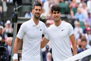 The defending champion Carlos Alcaraz of Spain is taking on seven-time champion Novak Djokoic of Serbia in the men's singles Wimbledon final at the All England Lawn Tennis and Croquet Club in Wimbledon in London.