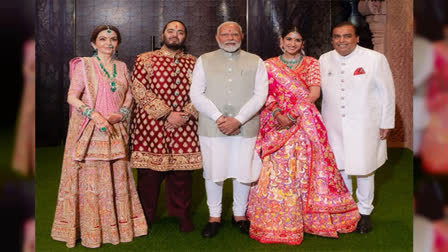 Prime Minister Narendra Modi attended the 'Shubh Aashirwad' ceremony of Anant Ambani, the son of businessman Mukesh Ambani, and Radhika Merchant at the Jio World Convention Center on Saturday. He also took photographs with the newly married couple, standing with a beaming smile.