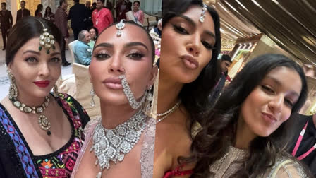 Among all the the guests at Anant and Radhika's wedding ceremony, Kim shared a selfie with Bollywood 'queen' Aishwarya Rai Bachchan. On the other hand, Mahesh Babu's daughter Sitara got lucky as she met Kim and both pouted for the close-up selfies shared by the star kid.