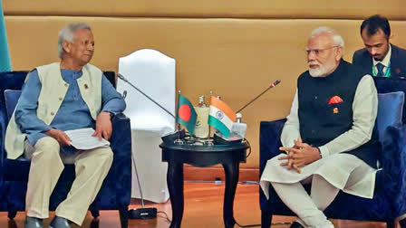 Prime Minister Narendra Modi holds a meeting with Bangladesh Chief Adviser Muhammad Yunus on the sidelines of the BIMSTEC Summit, in Bangkok on April 4, 2025.