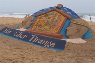 Sand art in puri sea beach for Har Ghar Triranga campaign