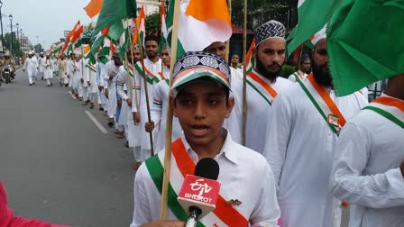 A madrassa student talks to ETV Bharat during tiranga rally in Lucknow on Wednesday Aug 14, 2024