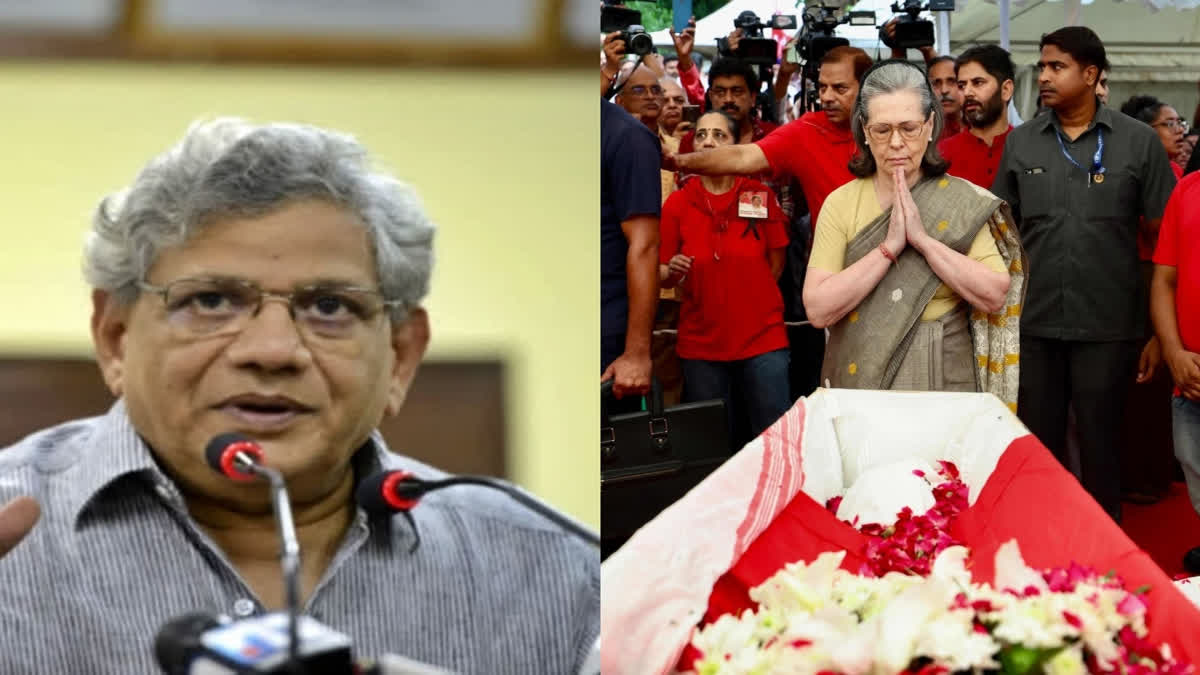 Sonia Gandhi pays last respects to Sitaram Yechury.