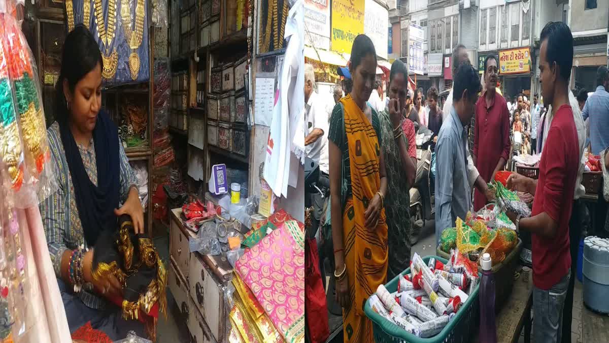 Bhavnagar Navratri Market : ભારત પાક મેચ સવારમાં નવરાત્રીની ખરીદી માટે ઉમટી ભીડ, ભાવનગરમાં ચૂંદડી અને હારના ભાવમાં વધારો