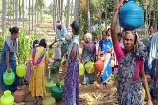 women protest for water on road at sri sathyasai district