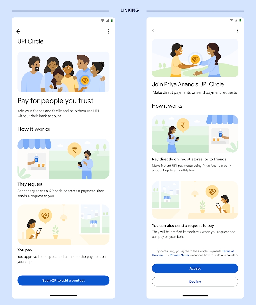 google pay circle feature linking method explained