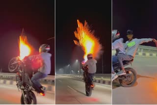 Youth Stunts On Bike And bursting firecrackers Viral Video