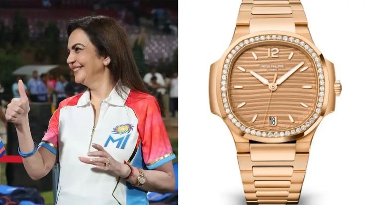 She was spotted at a cricket match with a gold and diamond-encrusted Patek Philippe Nautilus on her wrist