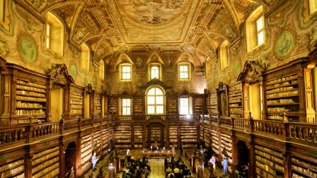 Top view of the ancient "Girolamini" library in Naples, Italy