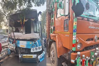 bus and truck Collision in kota