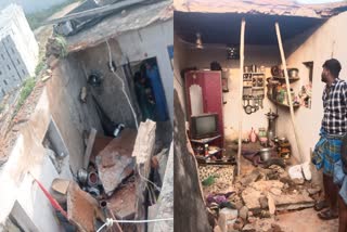 The roof of a collapsed house