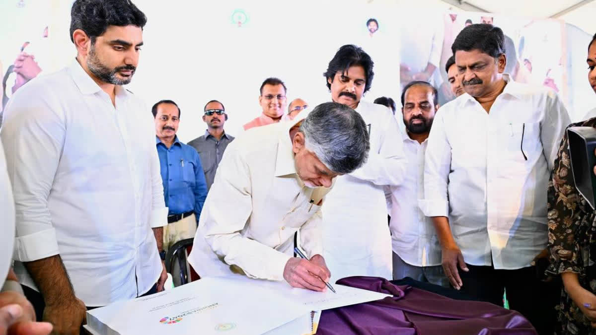 Chandrababu Naidu unveiled the Swarnandhra-2047 vision, promising Andhra Pradesh's transformation into India's top state through stable governance, economic prosperity and Amaravati farmers' welfare.