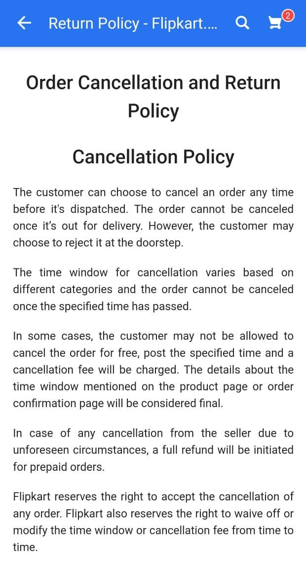 Flipkart Order Cancellation Policy