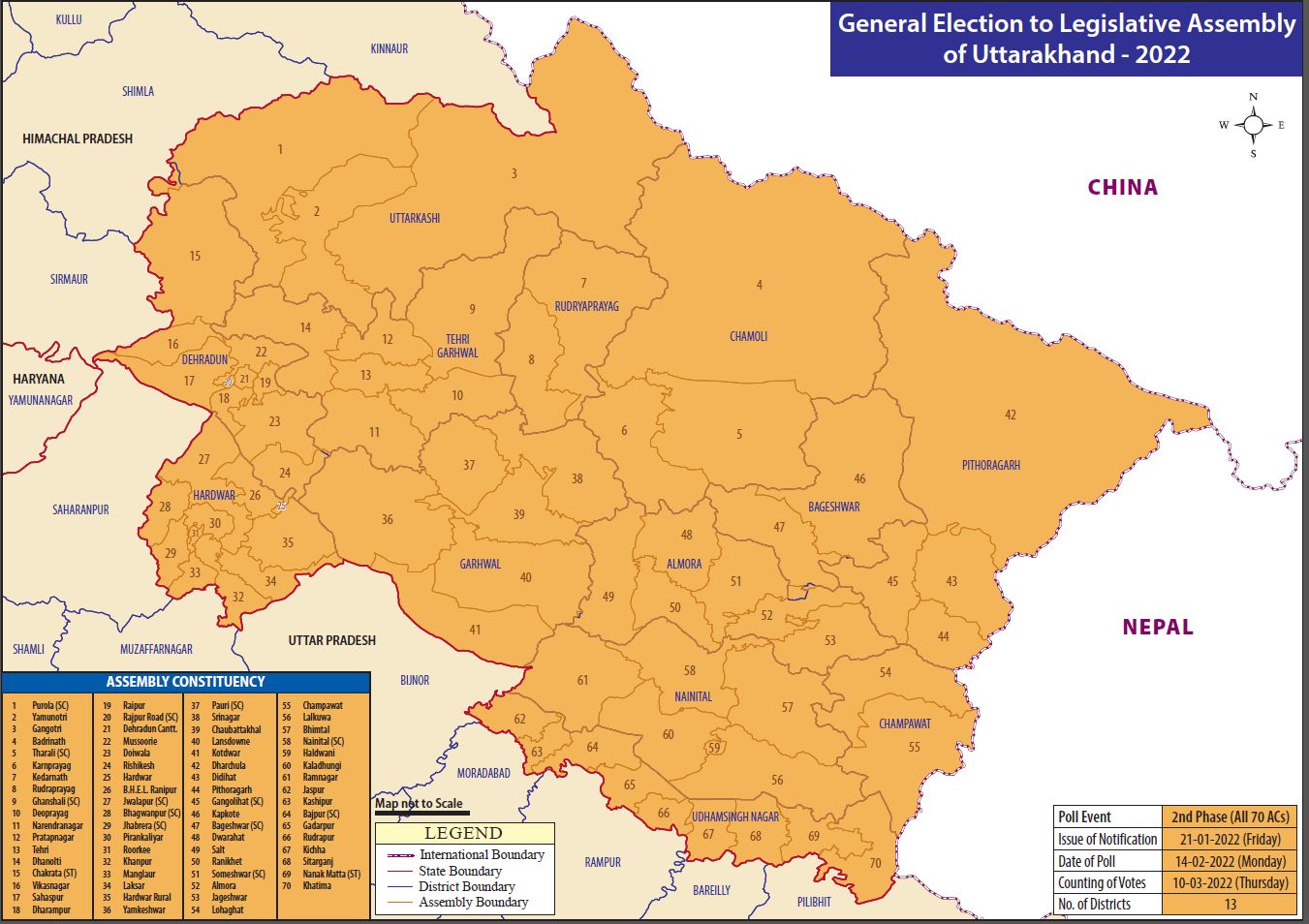 उत्तराखंड में 70 सीटें