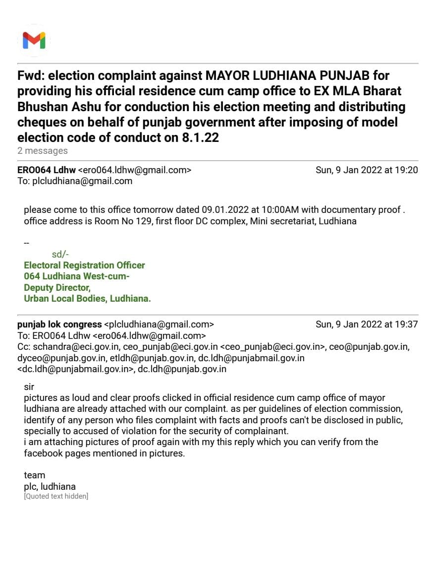 ਵਿਧਾਨ ਸਭਾ ਚੋਣ: ਚੋਣ ਜ਼ਾਬਤੇ ਦੀ ਉਲੰਘਣਾ ਕਰਨ ਲਈ ਲੁਧਿਆਣਾ ਦੇ ਮੇਅਰ ਖਿਲਾਫ਼ ਸ਼ਿਕਾਇਤ