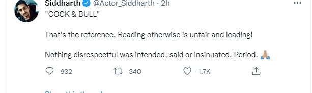 Siddharth tweet