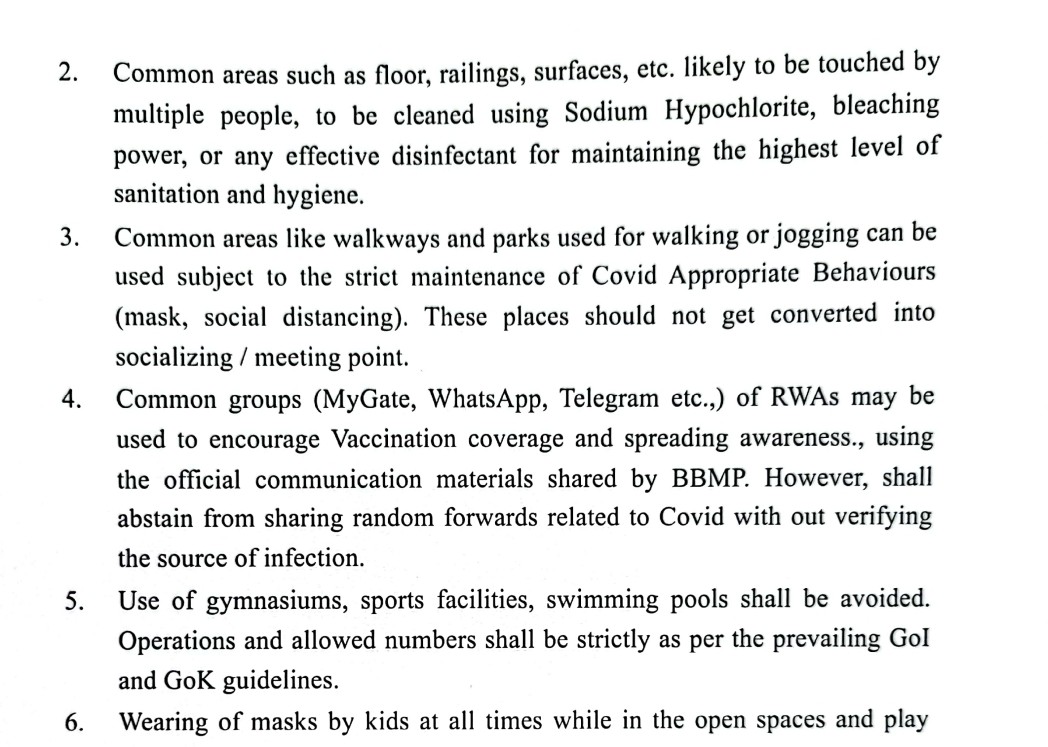 covid rules for bangalore apartments