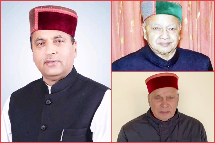 CM Jai Ram Thakur, former Chief Minister Virbhadra Singh and Prem Kumar Dhumal.