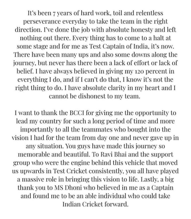 Kohli steps down as India Test captain