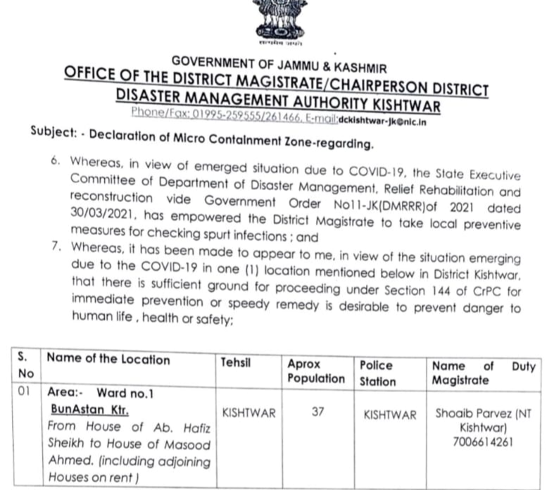 Kishtwar Miacro Containment Zone