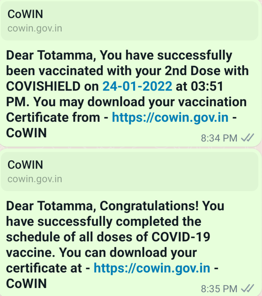 ಕೋವಿಡ್ ಲಸಿಕೆ ಪಡೆಯದಿದ್ದರೂ ಎರಡನೇ ಡೋಸ್ ನೀಡಲಾಗಿದೆ ಎಂಬ ಸಂದೇಶ