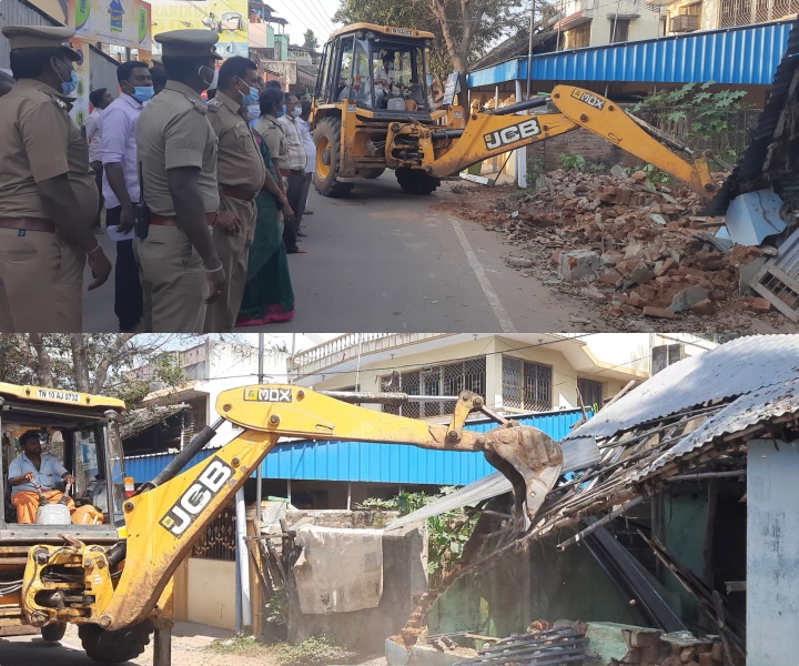 அறநிலையத்துறை அலுவலர்கள் ஆக்கிரமிப்பு இடத்தை அகற்ற எதிர்ப்பு தெரிவித்த திமுக எம்பி