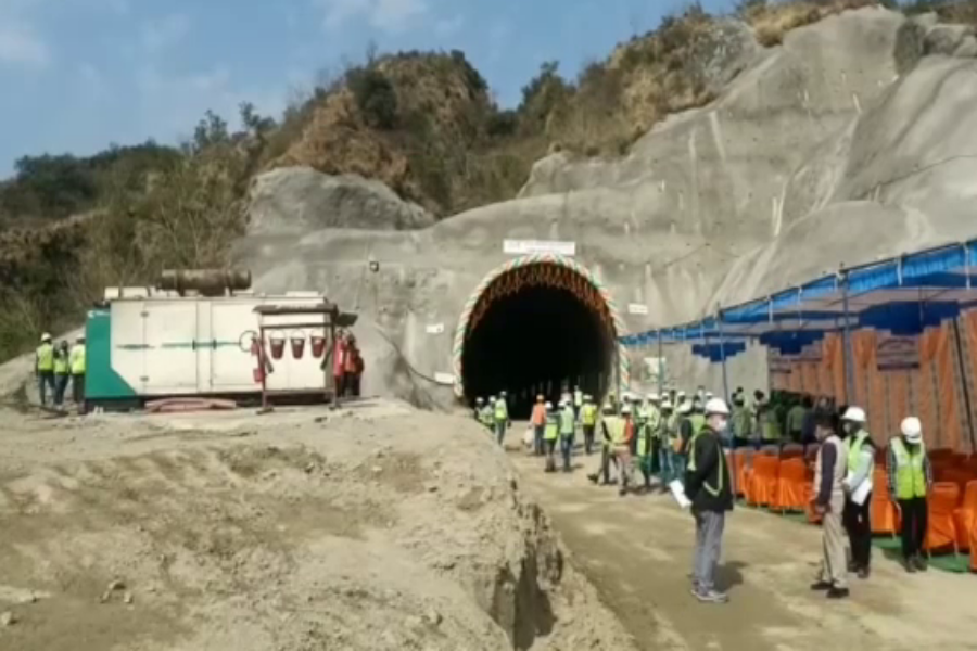 Construction of tunnel on railway line.