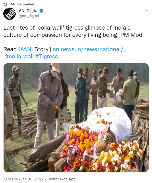 PM Narendra Modi on Collarwali Tigress Funeral