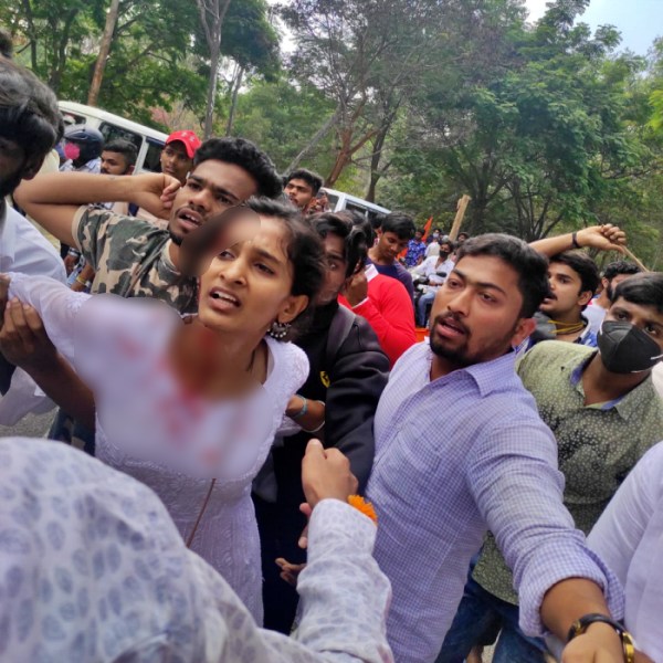 police lathi charge on Bengaluru university students