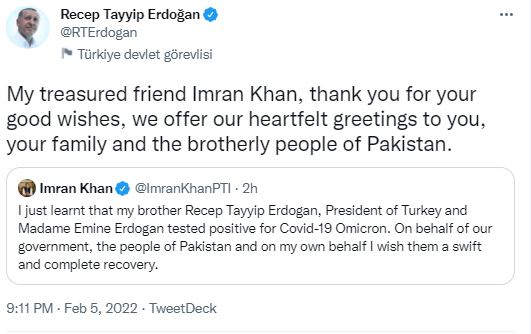 tweet of Erdogan