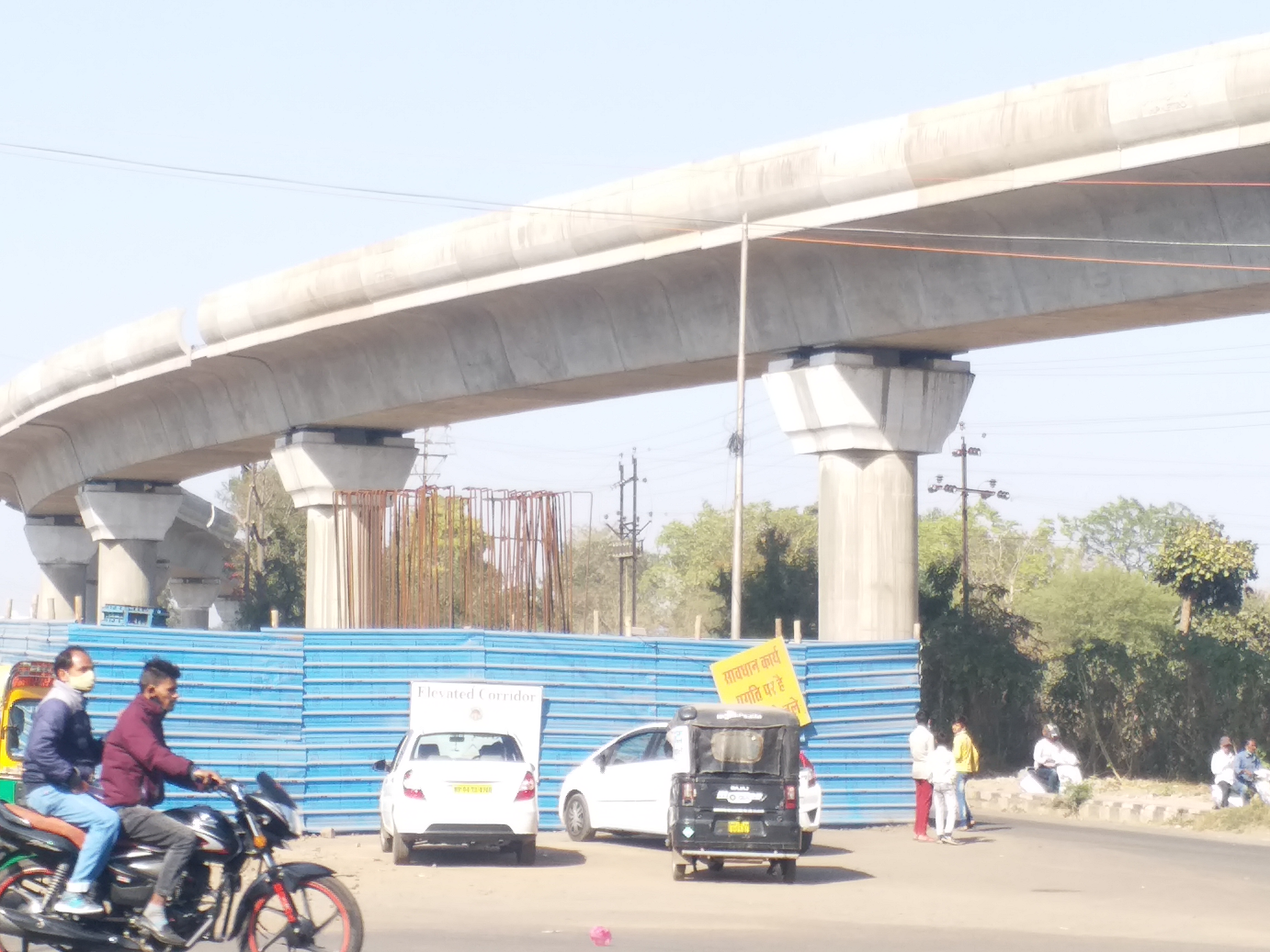 Metro work also going on parallel to MP Nagar flyover