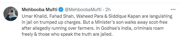 those-who-speak-truth-jailed-says-mehbooba-on-bail-for-ashish-mishra